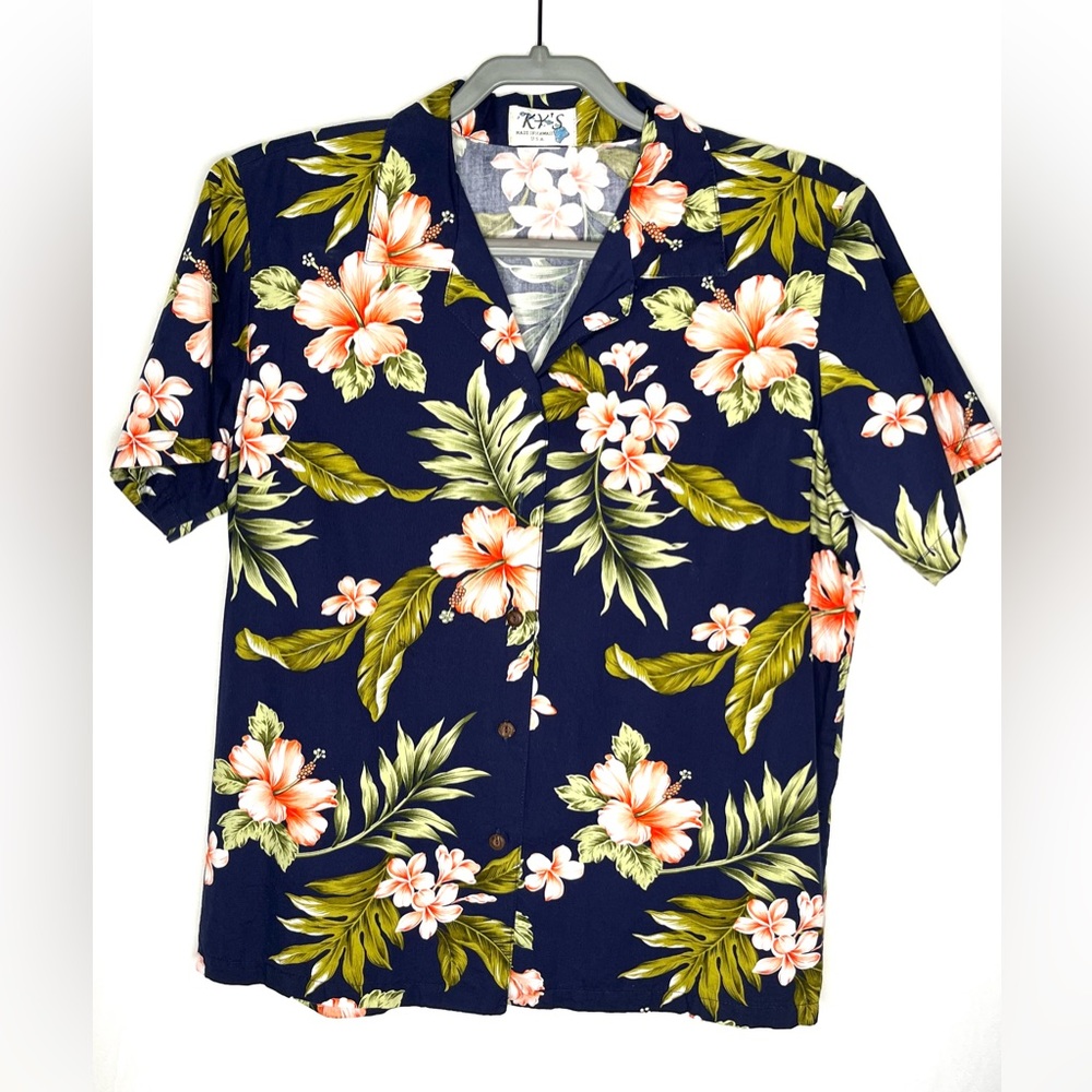 KY’s Hawaii Hawaiian Vintage Button Down Floral Shirt Size Medium